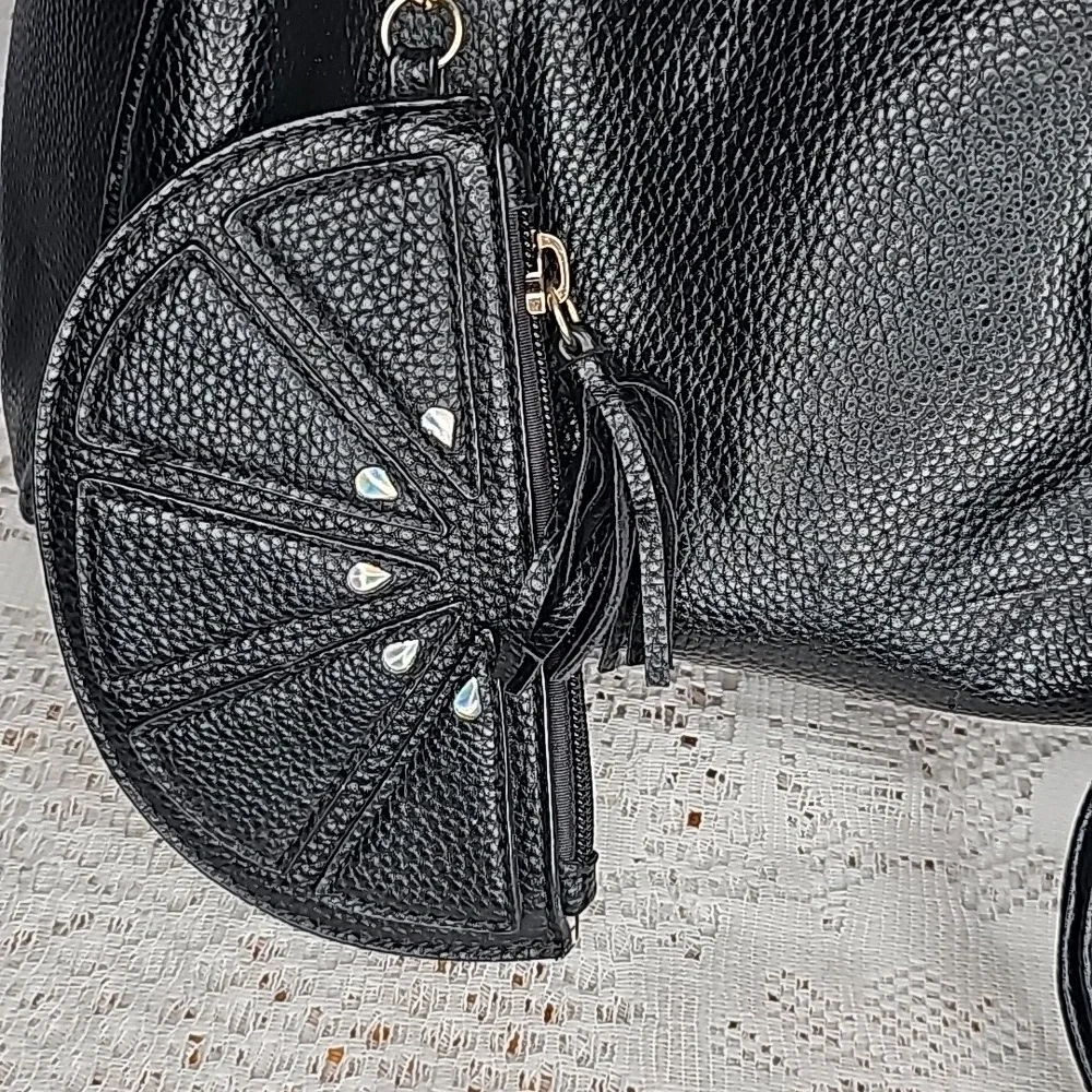 Ted Lapidus Paris leather black shoulder bag handbag includes coin purse